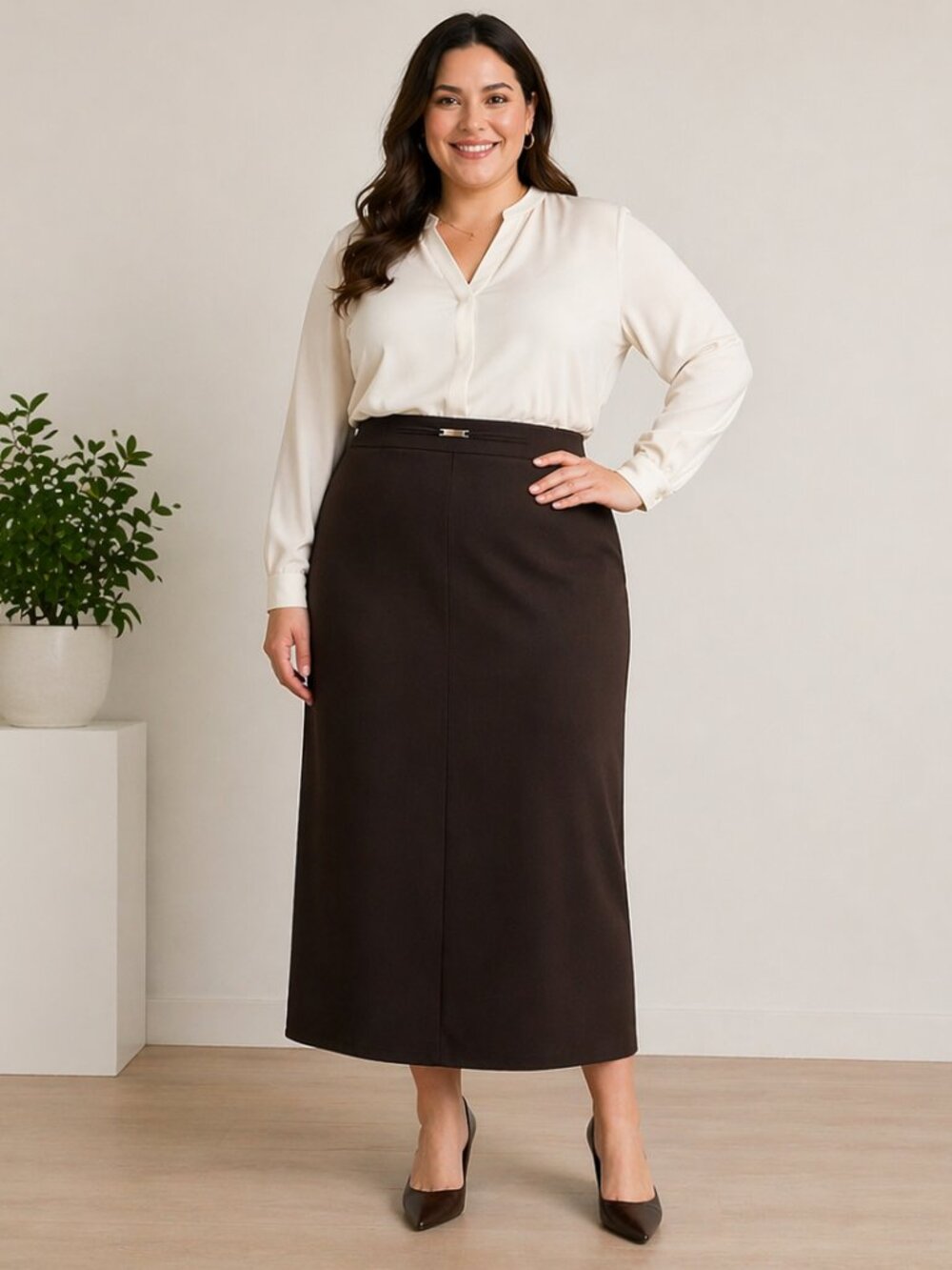 Nygard Collection Women's Brown Classic Career Midi Skirt - Size 24W - NWT $79